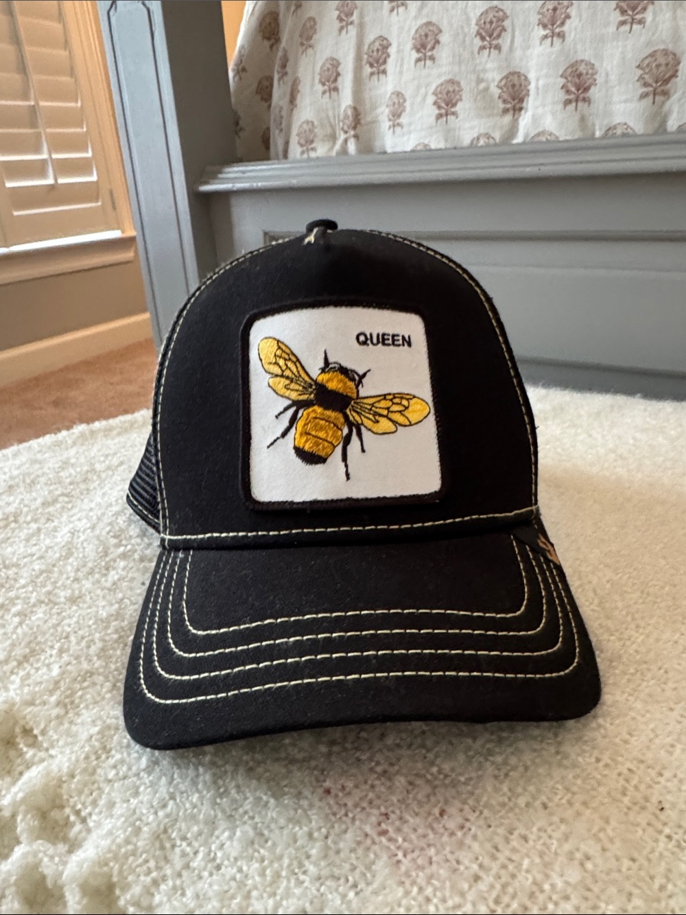 Goorin Bros Adult Black Trucker Hat with Yellow Queen Bee Patch
